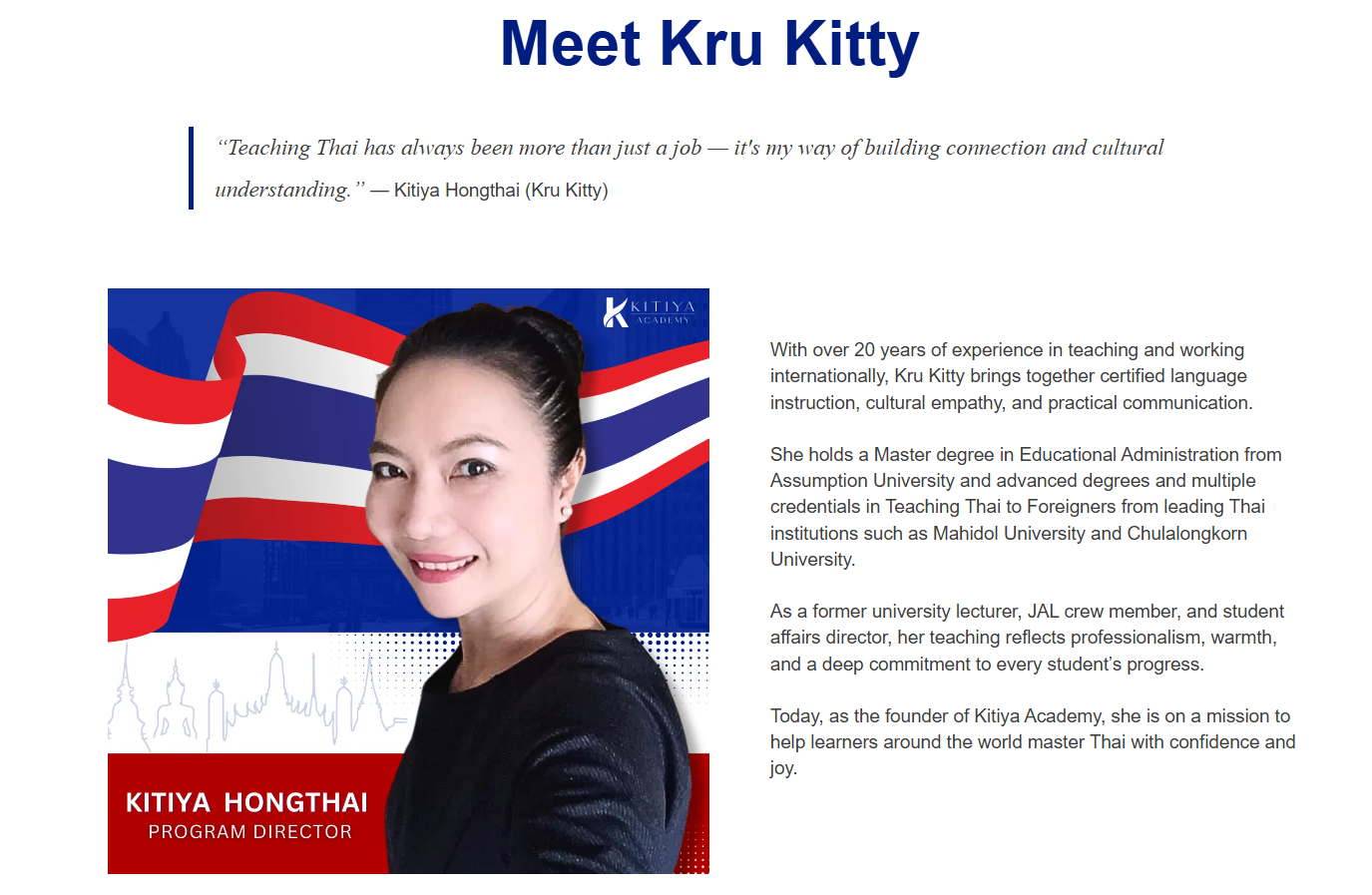 Kru Kitty — Kitiya Hongthai, Founder of Kitiya Academy